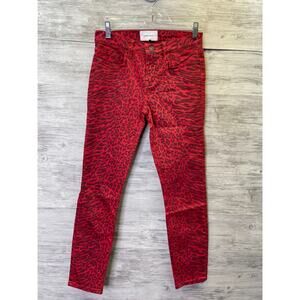 Current Elliott Jeans 25 Womens Red Denim Animal Print Skinny Leg Ankle Goth